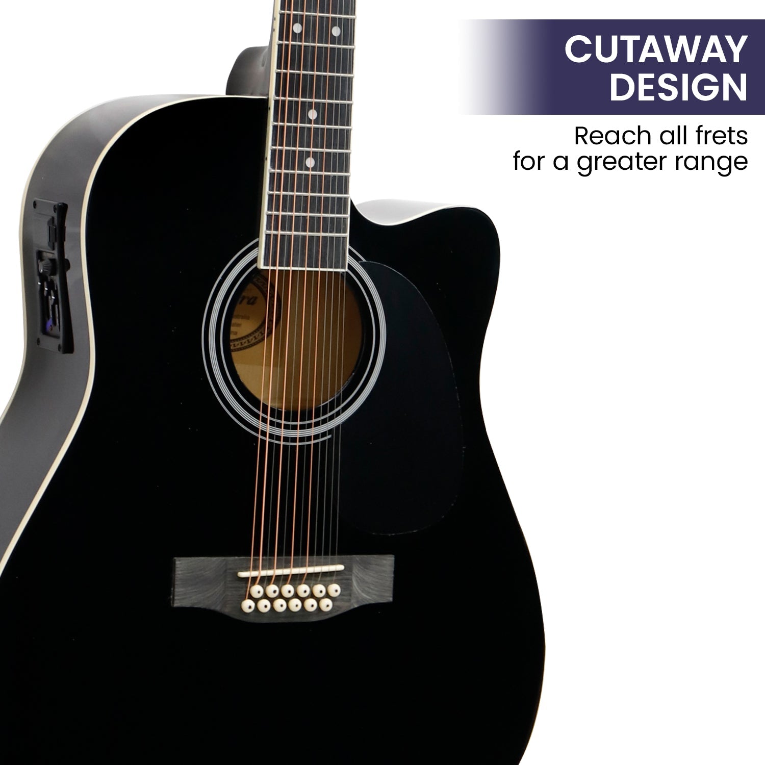 NNEDPE 12-String Acoustic Guitar with EQ - Black-3