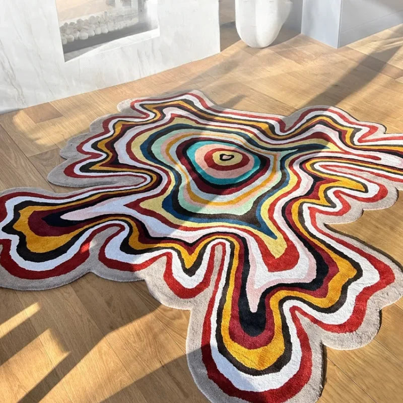 Creative Design Living Room Decoration Carpet Irregular Rainbow Rugs for Bedroom Fluffy Soft Dopamine Plush Rug Home Thick Mat Carpet Forest ins Store
