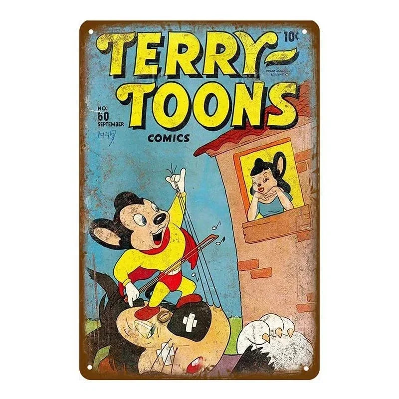 Vintage Comic Mouse Metal Signs Sign Poster Pub Plaque Metal Retro Children's Room Home Bedroom Living Room Wall Art Decor MetalWorks Depot Store