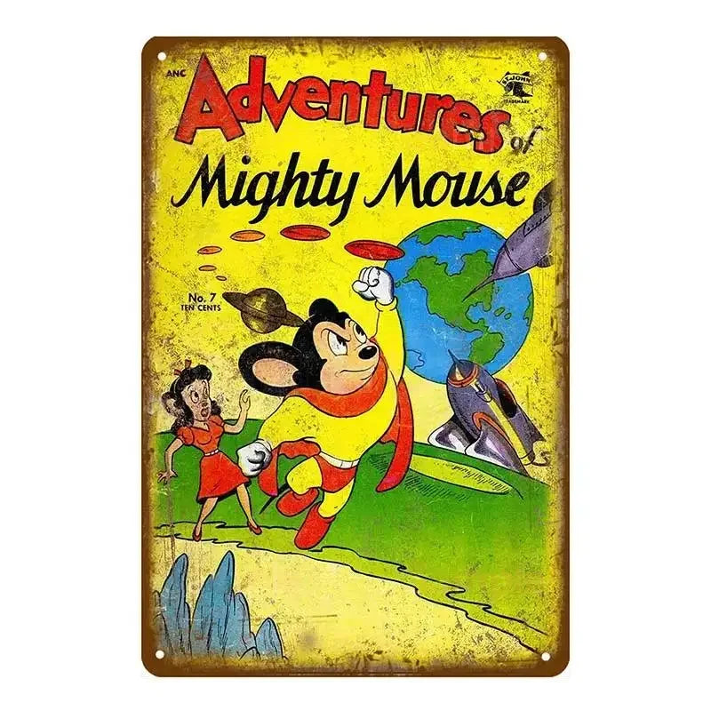 Vintage Comic Mouse Metal Signs Sign Poster Pub Plaque Metal Retro Children's Room Home Bedroom Living Room Wall Art Decor MetalWorks Depot Store