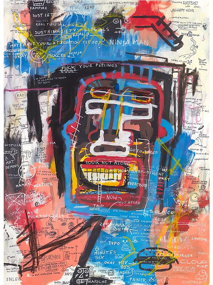 Graffiti Artist Jean Michel Abstract Canvas Art Poster and Print Canvas Paintings on The Wall for Living Room Home Decor Picture Fashion Canvas Painting Store