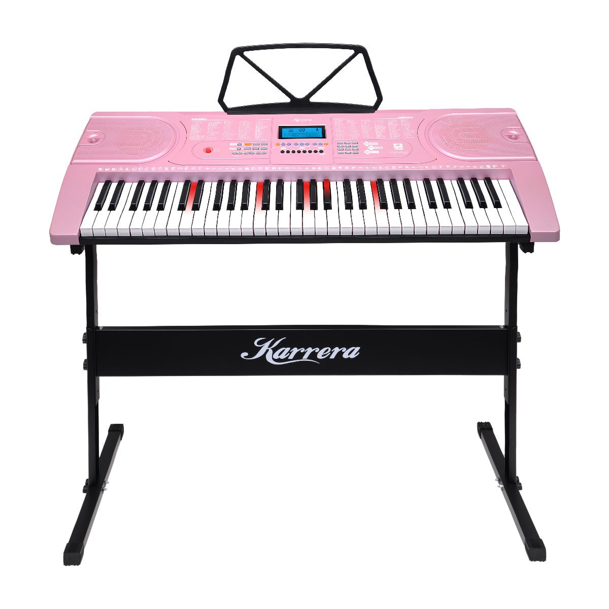 NNEDPE 61-Key Electronic LED Piano Keyboard with Stand - Pink-0