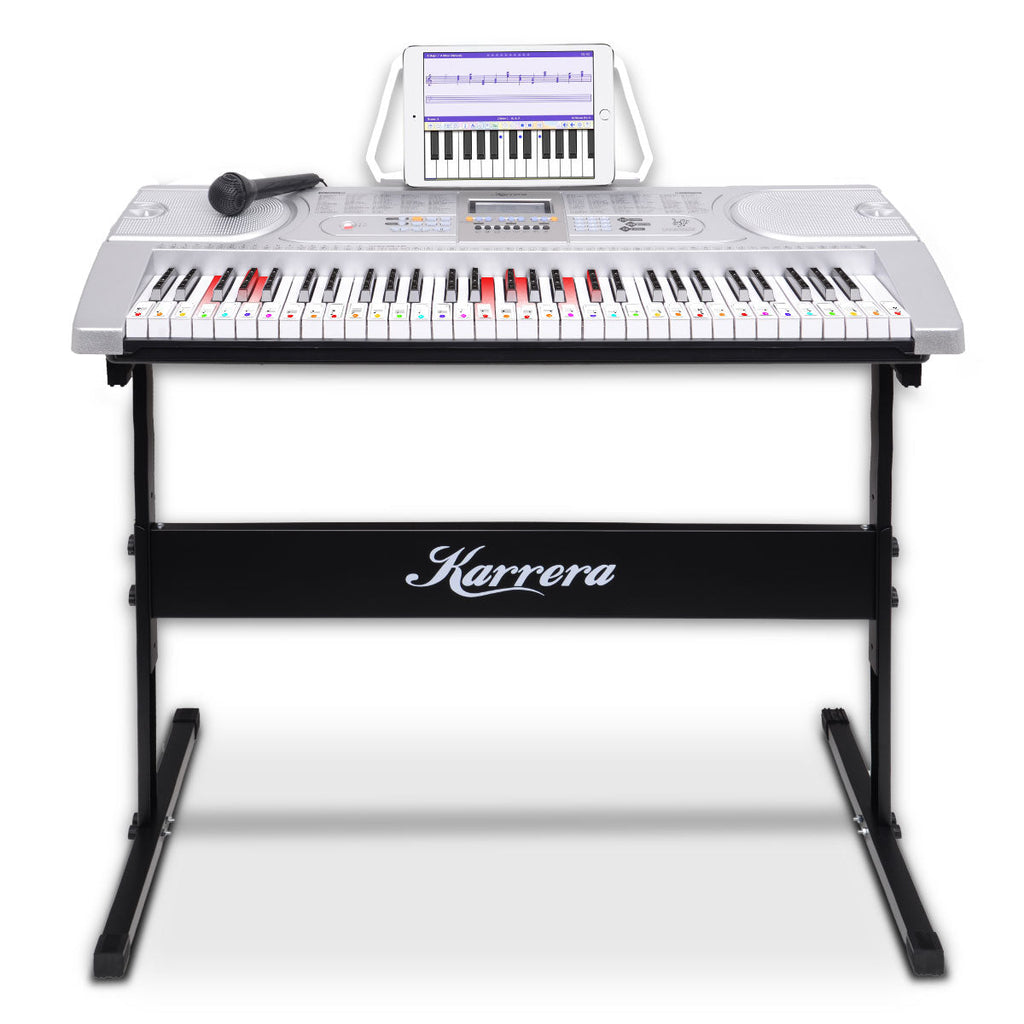 NNEDPE Karrera 61 Keys Electronic LED Keyboard Piano with Stand - Silver-0